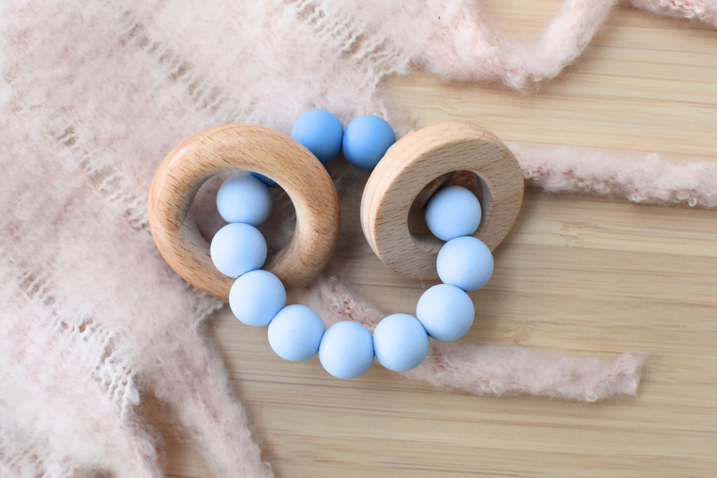 Wooden & Silicone Teether - Blue