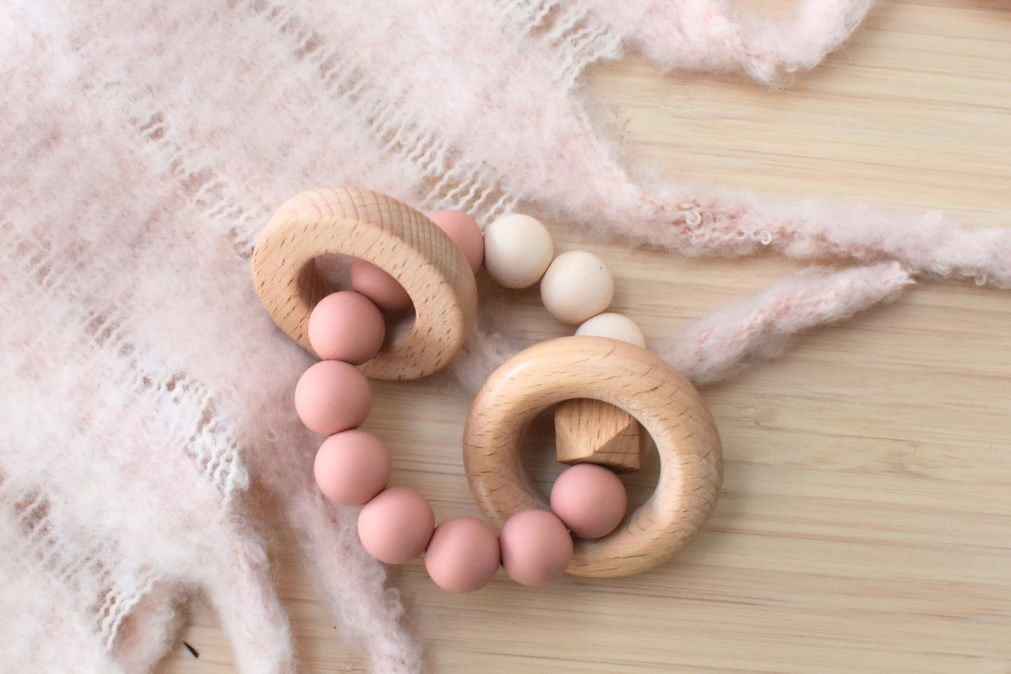 Wooden & Silicone Teether - Pink