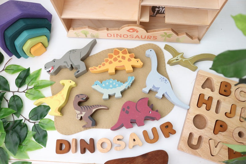 Wooden Dinosaur Set (includes Display Shelf)