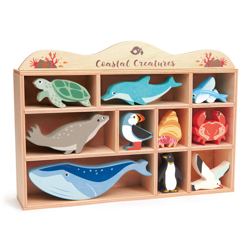 Wooden Coastal Creatures (includes Display Shelf)